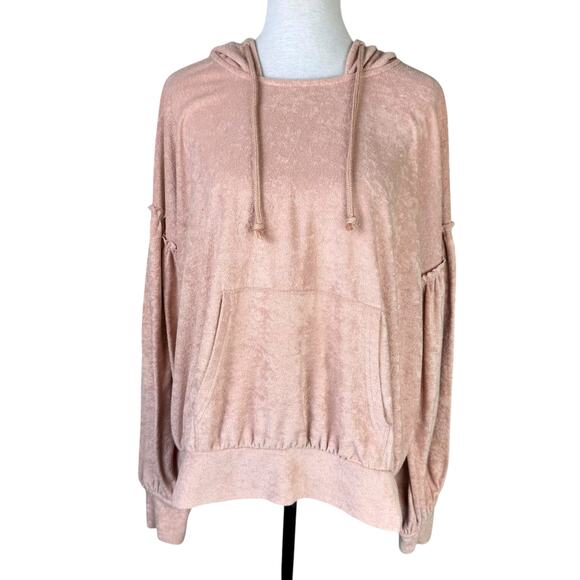 Free People Early Morning Hoodie Neutral Blush Pink Terry Oversized Pullover - Picture 2 of 15